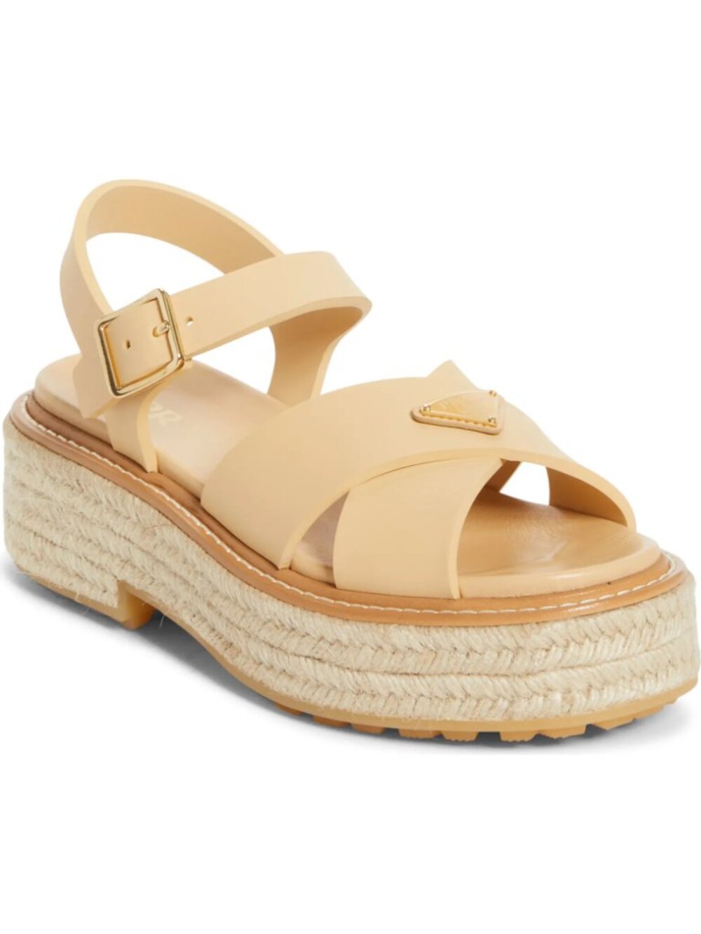 PRADA Triangle Logo Stride Flow Crisscross Platform Espadrille Sandals